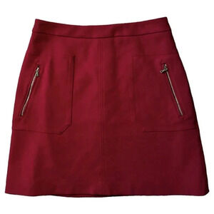 LOFT Women's Skirt Size 4 Fuchsia Dark Pink Gold Zipper Pockets A-Line Mini